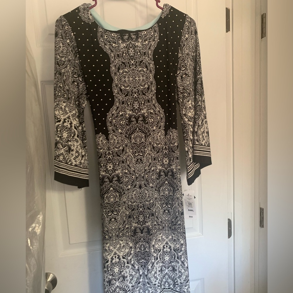 Sandra Darren Semi Formal Black and White Slip Dress